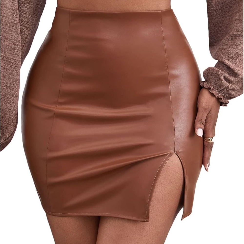 Brown Faux Leather Mini Skirt